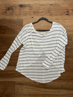 Billabong White and Light Blue Striped Long Sleeve Tee